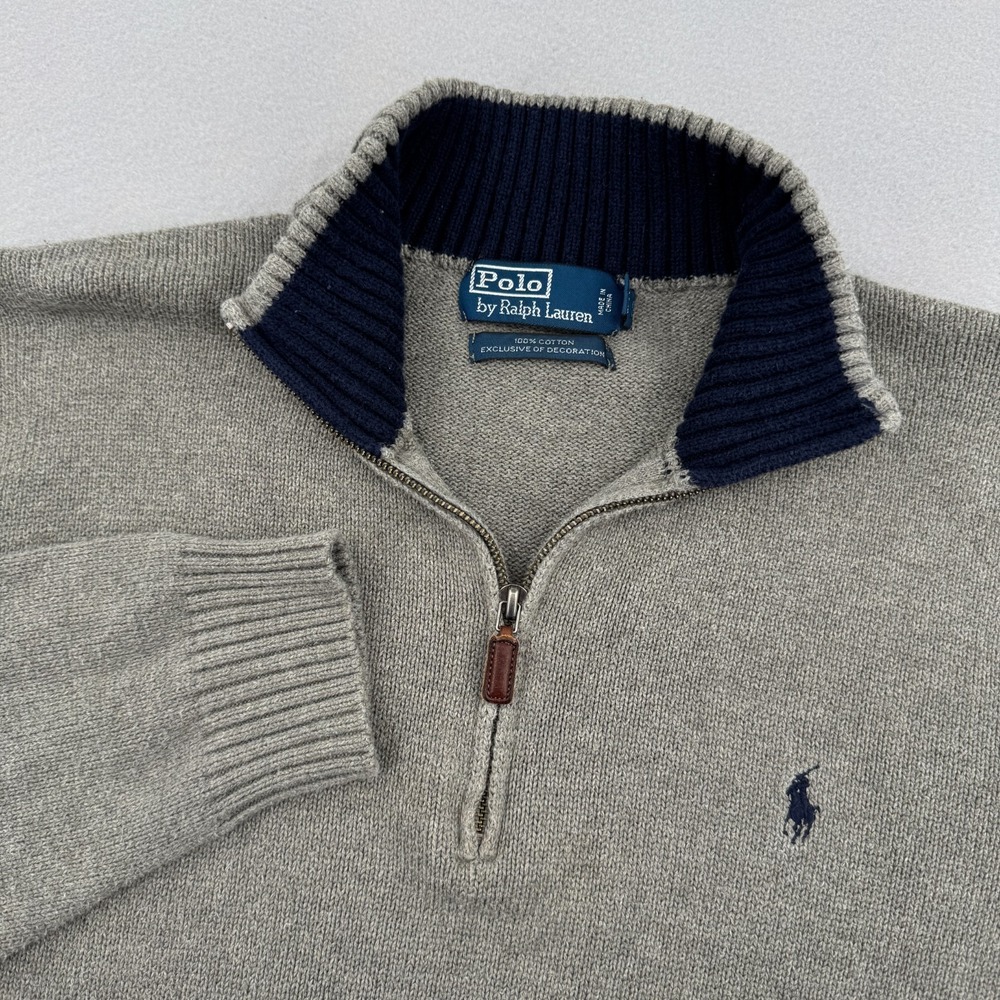 Polo Ralph Lauren 1/4 Zip Sweater Pullover‎ Men's XL Gray Cotton Preppy Business